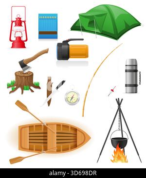 outdoor recreation items and equipment cartoon stock vector illustration isolated on white background Stock Vector