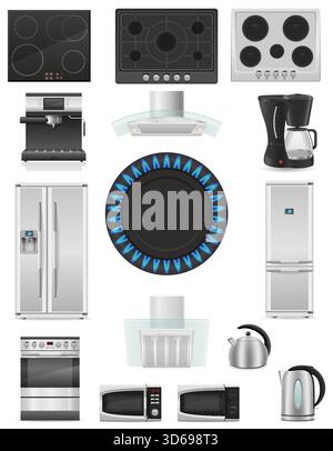 kitchen domestic appliances eguipment cartoon stock vector illustration isolated on white background Stock Vector