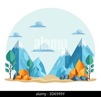 snow-capped mountains with surrounding greenery in a serene setting depicted the composition features towering peaks, scattered clouds, and vegetation Stock Vector