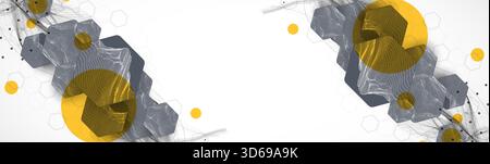 Abstract composition with wireframe hexagons, dots, and lines. Vector Stock Vector