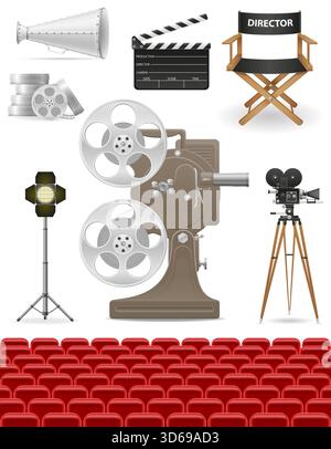 retro cinema old vintage items cartoon stock vector illustration isolated on white background Stock Vector