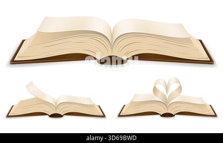 retro open book with pages cartoon stock vector illustration isolated on white background Stock Vector