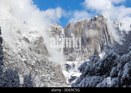 Yosemite Falls in the Snow. Yosemite Valley, California Stock Photo