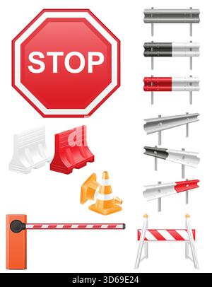 road barrier set icons cartoon stock vector illustration isolated on white background Stock Vector