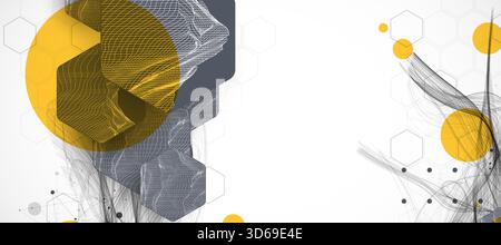 Abstract composition with wireframe hexagons, dots, and lines. Vector Stock Vector