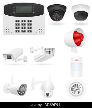 security surveillance system cartoon stock vector illustration isolated on white background Stock Vector