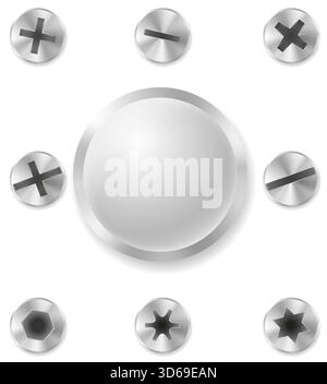 metal screws heads bolts and rivet cartoon stock vector illustration isolated on white backgroun Stock Vector