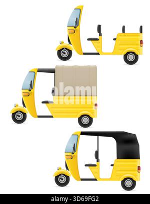 rickshaw tmotor tuk-tuk indian taxi transport cartoon stock vector illustration isolated on white background Stock Vector