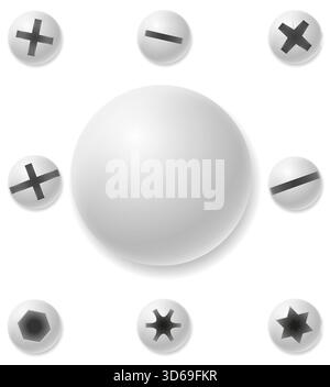 metal screws heads bolts and rivet cartoon stock vector illustration isolated on white backgroun Stock Vector