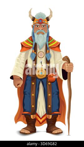 ancient fantasy magic shaman healer man character cartoon vector illustration isolated on white background Stock Vector