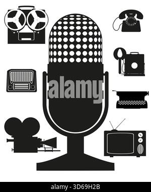 art items retro old vintage icons black silhouette cartoon stock vector illustration isolated on white background Stock Vector