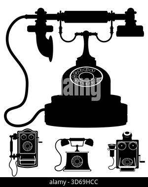 telephon items retro old vintage icons cartoon stock vector illustration isolated on white background Stock Vector