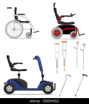 wheelchair and crutches for disabled people cartoon stock vector illustration isolated on white background Stock Vector