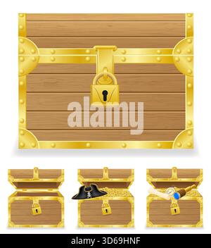 antique old retro vintage obsolete chest made of wooden cartoon stock vector illustration isolated on white background Stock Vector