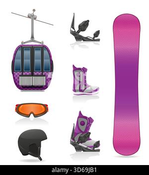 snowboard sport equipment items cartoon stock vector illustration isolated on white background Stock Vector