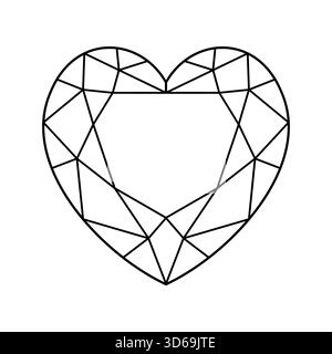 Heart diamond cut shape icon. Design diagram. Brilliant Heart shaped modified cut pattern. Precious gemstone outline sample for jewellery design Stock Vector