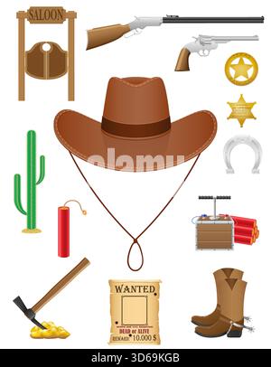western america wild west items cartoon stock vector illustration isolated on white background Stock Vector