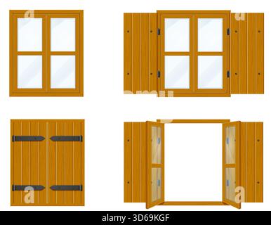 old retro vintage obsolete window madeof wooden cartoon stock vector illustration isolated on white background Stock Vector