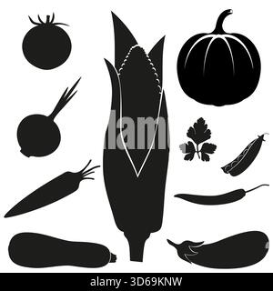 vegetables icons autumn harvest black silhouette cartoon stock vector illustration isolated on white background Stock Vector