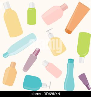 Seamless pattern with different cosmetics bottles Stock Vector