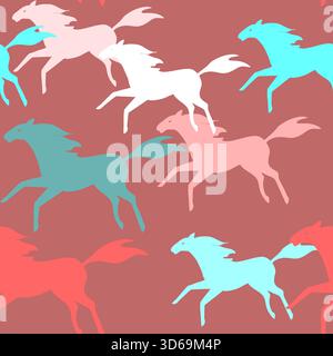 Seamless pattern with running horses silhouettes Stock Vector