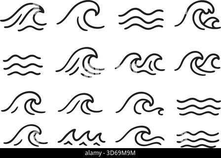 Wave icons doodle style, hand drawn. Vector stock illustration . Stock Vector