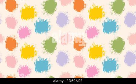 Brushstroke round circles seamless pattern. Grunge colorful dots ink stains pattern.  Stock Vector
