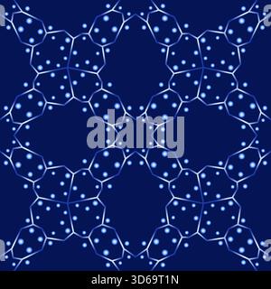 Creative ornament of broken lines and circles. Map of the night starry sky. Unusual diagonal geometry seamless pattern. Blue gradient color circles an Stock Vector