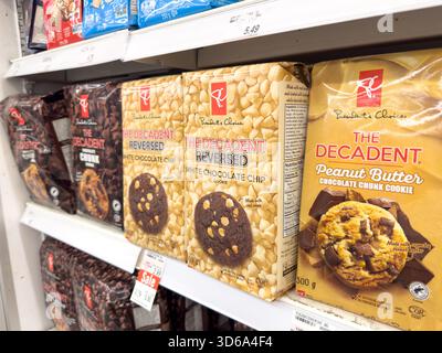 Winnipeg, Manitoba, Canada - 05-08-2023: A view of several packages of President's Choice The Decadent cookies, on display at a local grocery store. Stock Photo