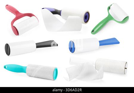 Lint rollers for cleaning clothes isolated on white, set Stock Photo