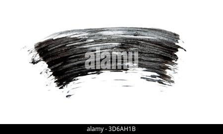 Black paint brush strokes isolated on white. A black ink grunge splat. Stock Photo