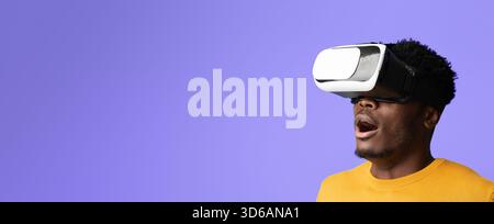Exploring Virtual Reality With Excitement in a Vibrant Setting Stock Photo