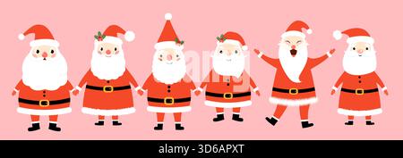 Cute vector Santa Claus Drawings, Holding Hands and Smiling Stock Vector