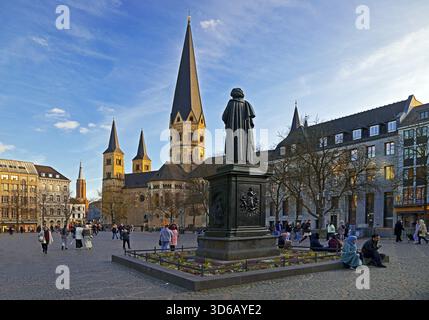 Muensterplatz with the Beethoven Memorial and Bonn Minster, Bonn, North Rhine-Westphalia, Germany Stock Photo