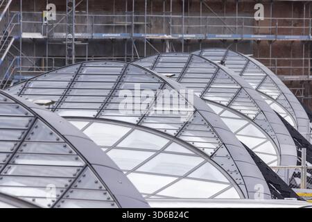 Stuttgart Central Station. Stuttgart 21 construction site. The new transit station is being built here. Light eyes on the roof of the new train statio Stock Photo
