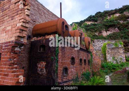 Porth Wen derelict brickworks with overgrown structures Stock Photo