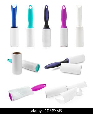 Lint rollers for cleaning clothes isolated on white, set Stock Photo