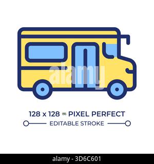 School bus pixel perfect line color icon Stock Vector