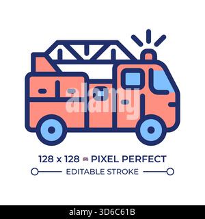 Fire truck pixel perfect line color icon Stock Vector