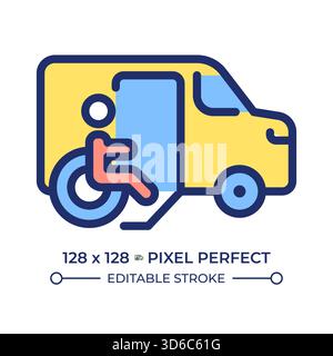 Wheelchair vehicle pixel perfect line color icon Stock Vector