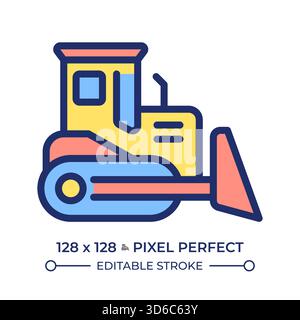 Bulldozer pixel perfect line color icon Stock Vector