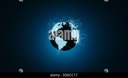 Futuristic Global Technology Network with Digital Earth on Blue Background. 3d rendering Stock Photo