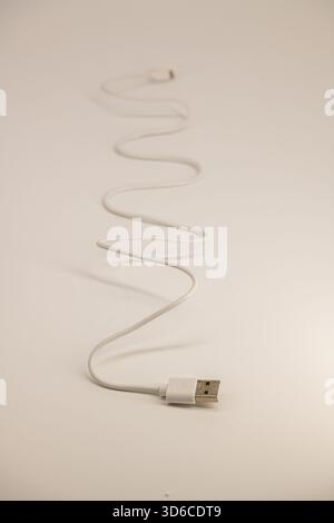 Cable with micro USB and USB connectors on a white background with clipping path. Stock Photo