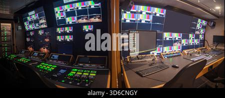 TV director's place of work in a TV studio Stock Photo
