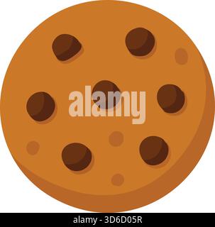 Flat drawing of a round chocolate chip cookie with scattered chips and soft baked texture. Stock Vector