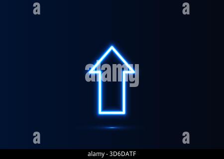 Bright blue neon arrow pointing upward on a dark background, symbolizing progress, growth and direction Stock Vector