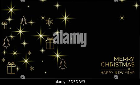 merry christmas decorative golden stars on black background, christmas background, empty space Stock Vector