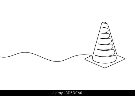 Traffic cone continuous line drawing and minimalist style isolate outline vector icon Stock Vector