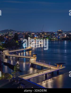 A nighttime view along Brisbane River from Wilson Outlook Reserve along the Brisbane River Walk, Brisbane, Queensland, Australia. Stock Photo