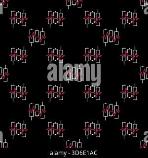 Candle Graph Heartbeat vector Candlestick Chart concept thin line seamless pattern Stock Vector